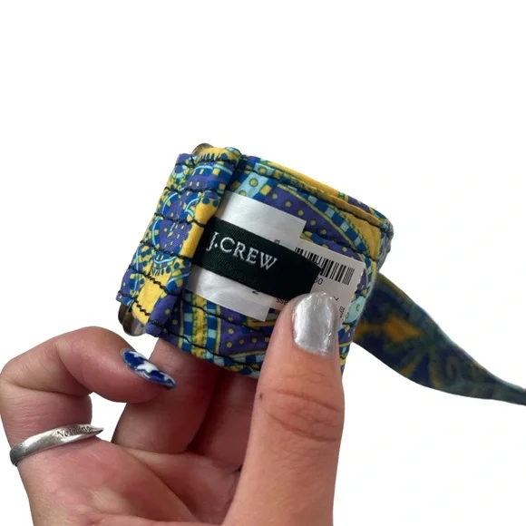 J. Crew Women’s Size S/M Blue, Yellow, Paisley Quilted Fabric Enamel Buckle Belt - Picture 4 of 9